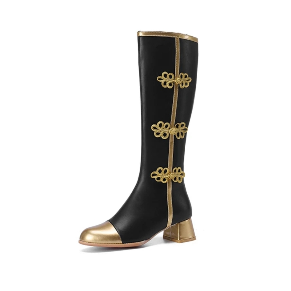 Ethnic Style Bow Color-Blocking Women's Knee-High Boots - Picture 4 of 7